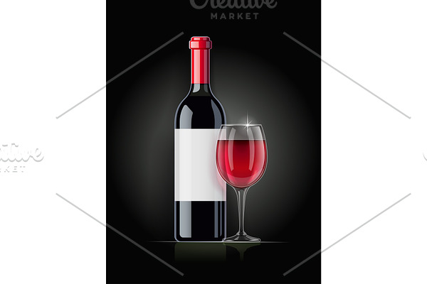 Red Wine bottle and wineglass.