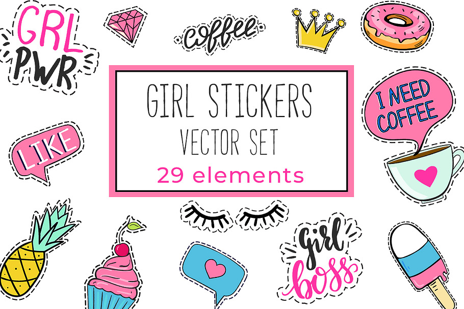 Girl fun stickers in Graphics - product preview 8