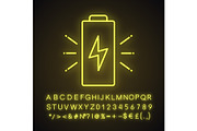 Battery charging neon light icon