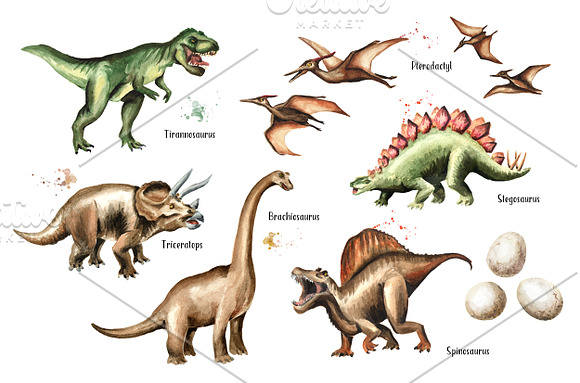 Prehistoric world. Watercolor bundle in Illustrations - product preview 1