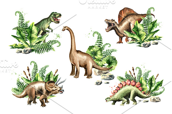 Prehistoric world. Watercolor bundle in Illustrations - product preview 6