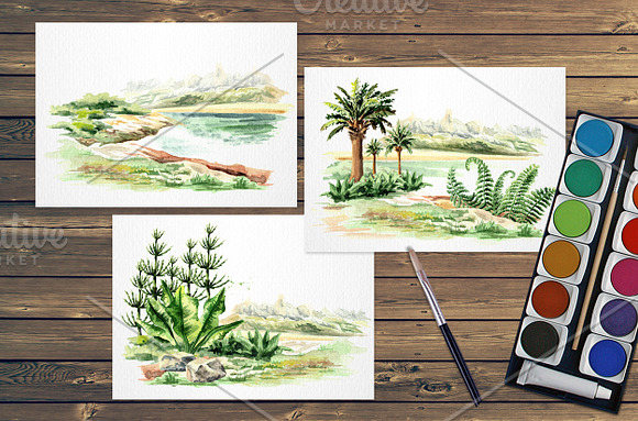 Prehistoric world. Watercolor bundle in Illustrations - product preview 7
