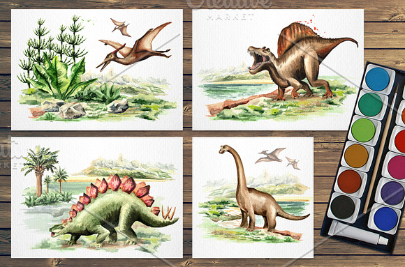 Prehistoric world. Watercolor bundle in Illustrations - product preview 8