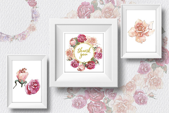 Pink and beige roses PNG watercolor  in Illustrations - product preview 1