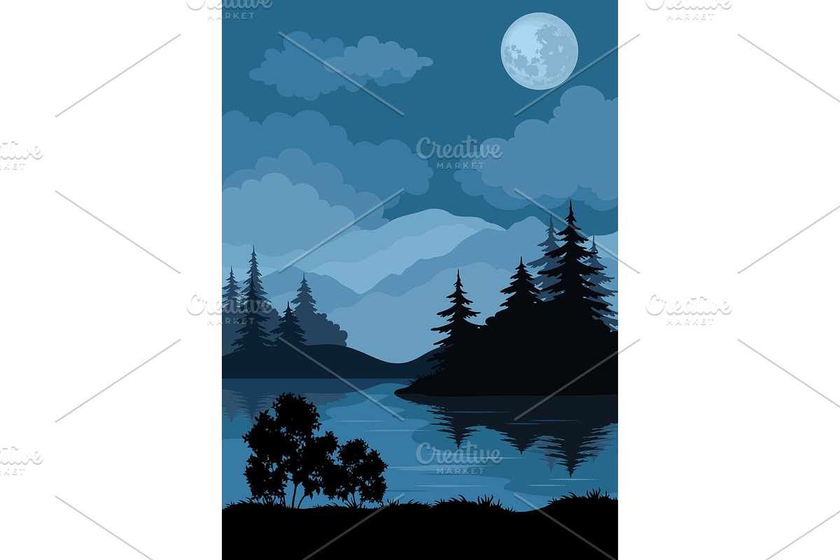 Landscape, Trees, Moon and Mountains in Illustrations - product preview 8