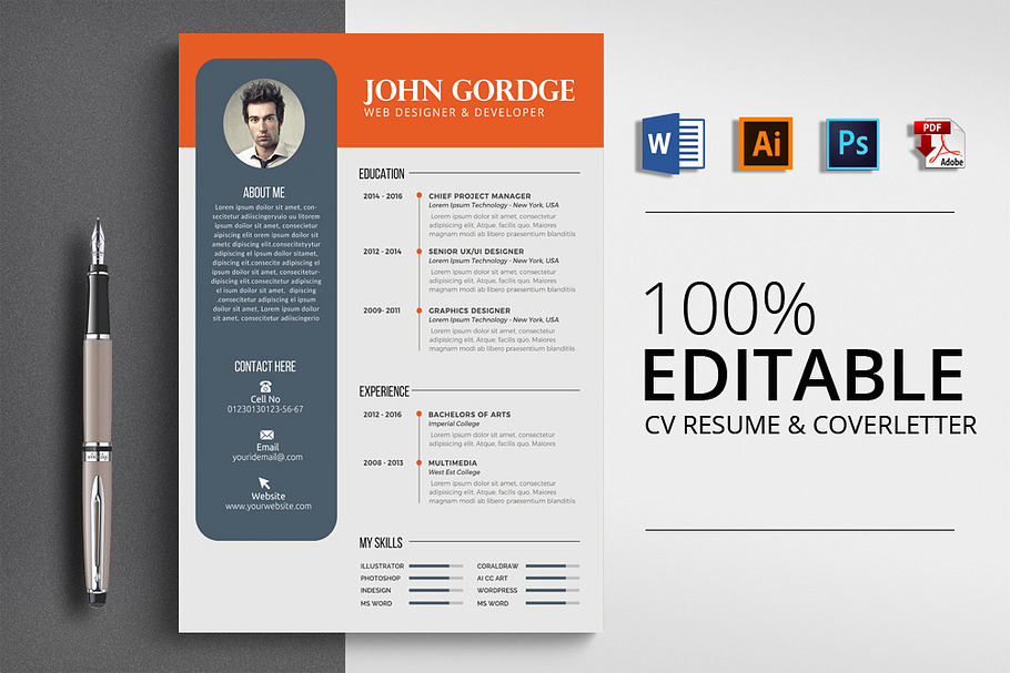 Professional CV Resume Word Template in Resume Templates - product preview 8