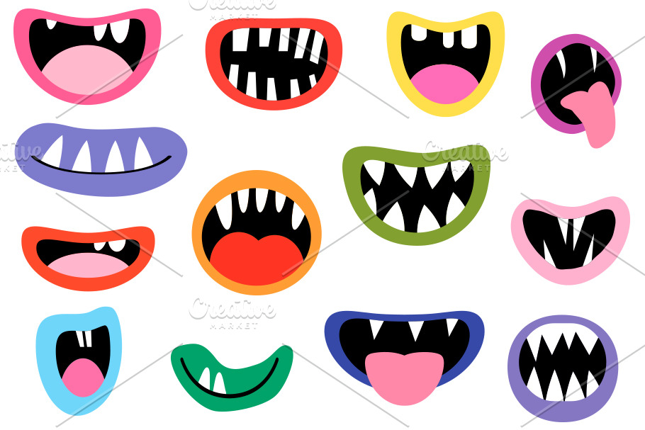Funny monster mouths clip art set