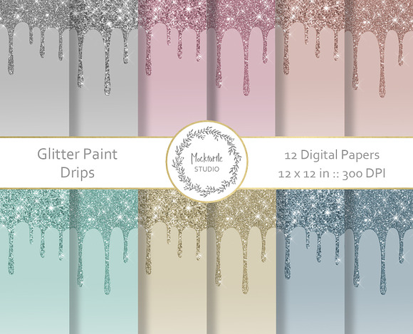 Glitter Paint Drips digital paper in Textures - product preview 1