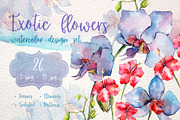 Exotic red and blue orchids PNG set