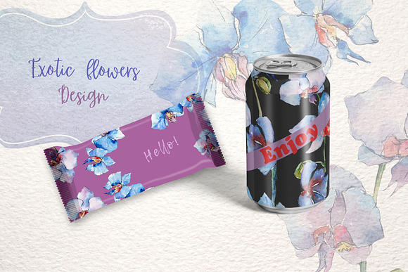 Exotic red and blue orchids PNG set in Illustrations - product preview 1