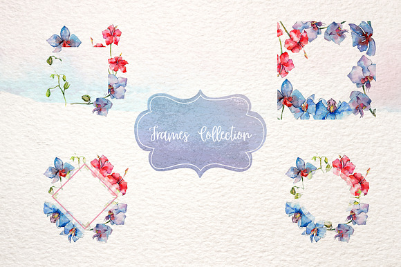Exotic red and blue orchids PNG set in Illustrations - product preview 3
