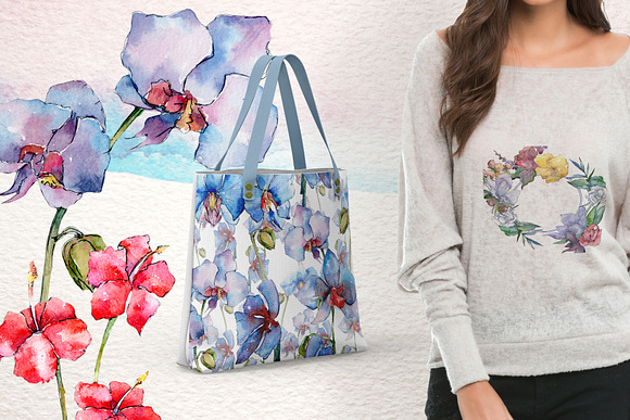 Exotic red and blue orchids PNG set in Illustrations - product preview 5