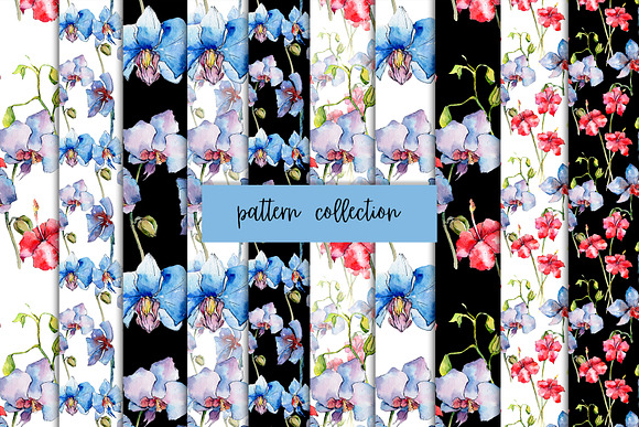 Exotic red and blue orchids PNG set in Illustrations - product preview 7