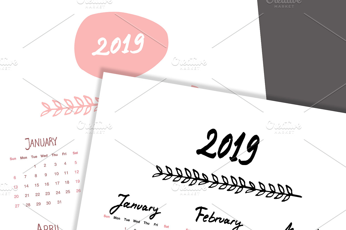2 Hand Written Calendars 2019 in Illustrations - product preview 8