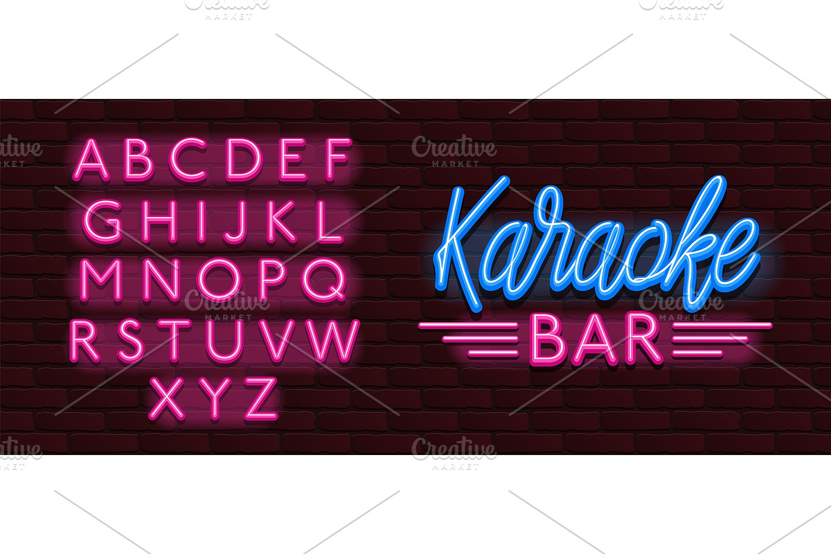 Vector Neon glow banner karaoke bar in Illustrations - product preview 8