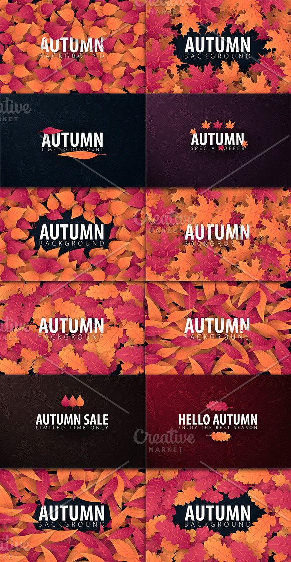 12 Autumn Backgrounds with leaves in Illustrations - product preview 1