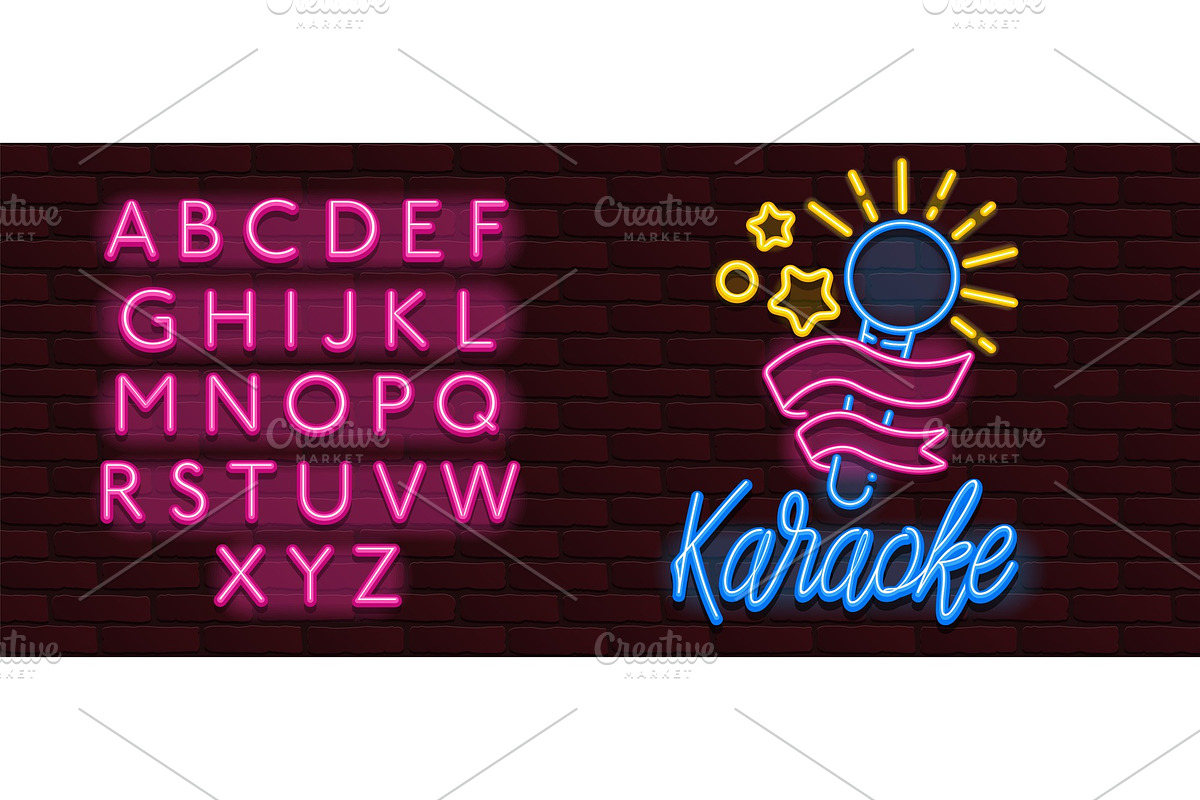 Vector Neon glow banner karaoke bar in Textures - product preview 8