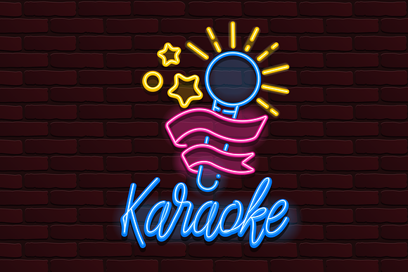 Vector Neon glow banner karaoke bar in Textures - product preview 1