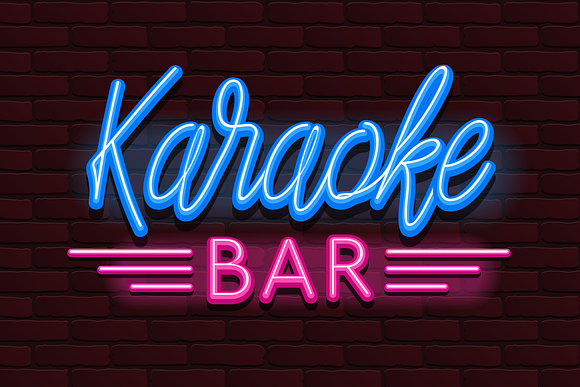 Vector Neon glow banner karaoke bar in Illustrations - product preview 1