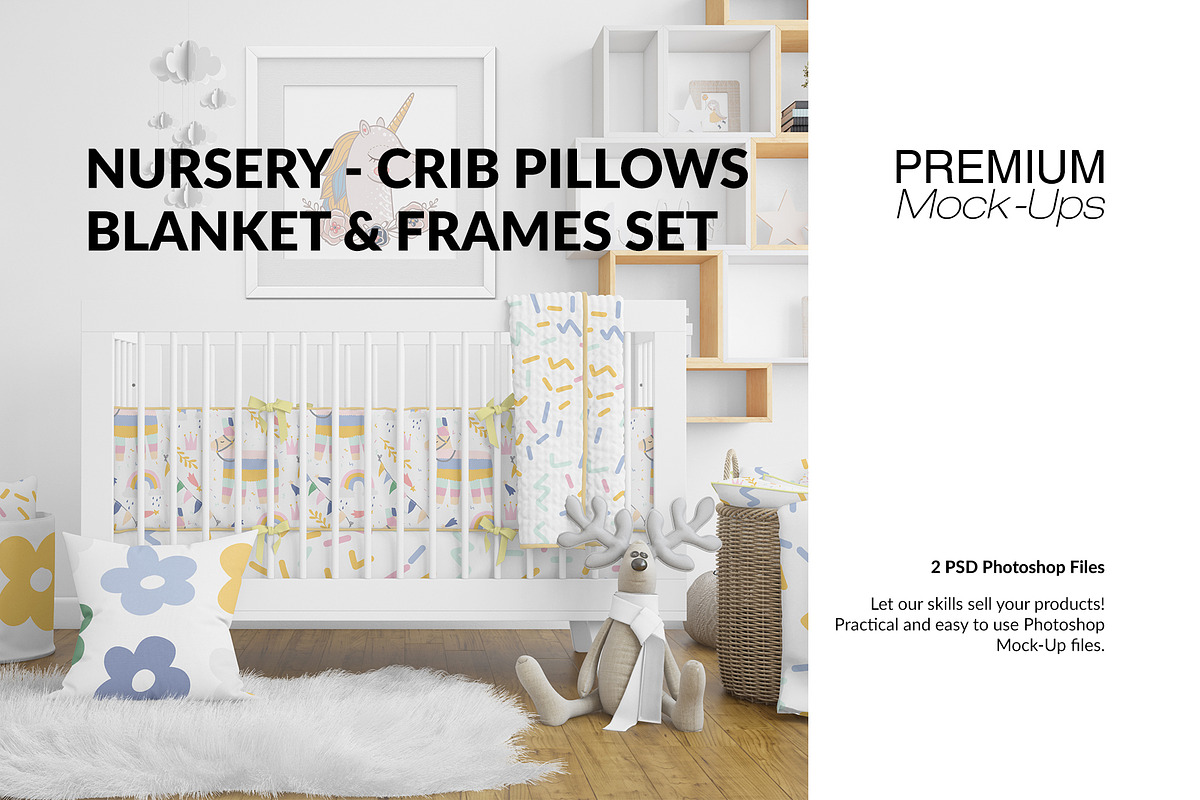 Nursery Crib Pillows Blanket & Frame in Product Mockups - product preview 8