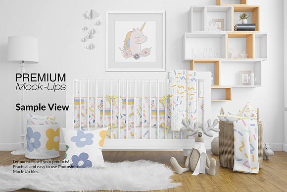 Nursery Crib Pillows Blanket & Frame in Product Mockups - product preview 10
