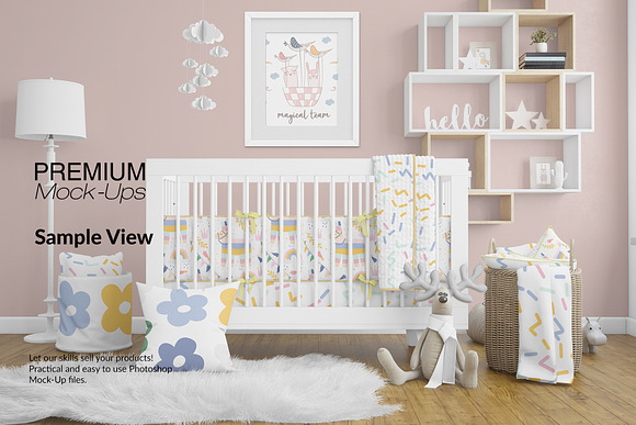 Nursery Crib Pillows Blanket & Frame in Product Mockups - product preview 11