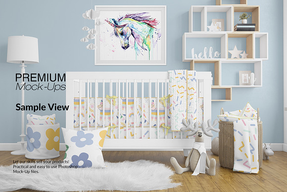 Nursery Crib Pillows Blanket & Frame in Product Mockups - product preview 12