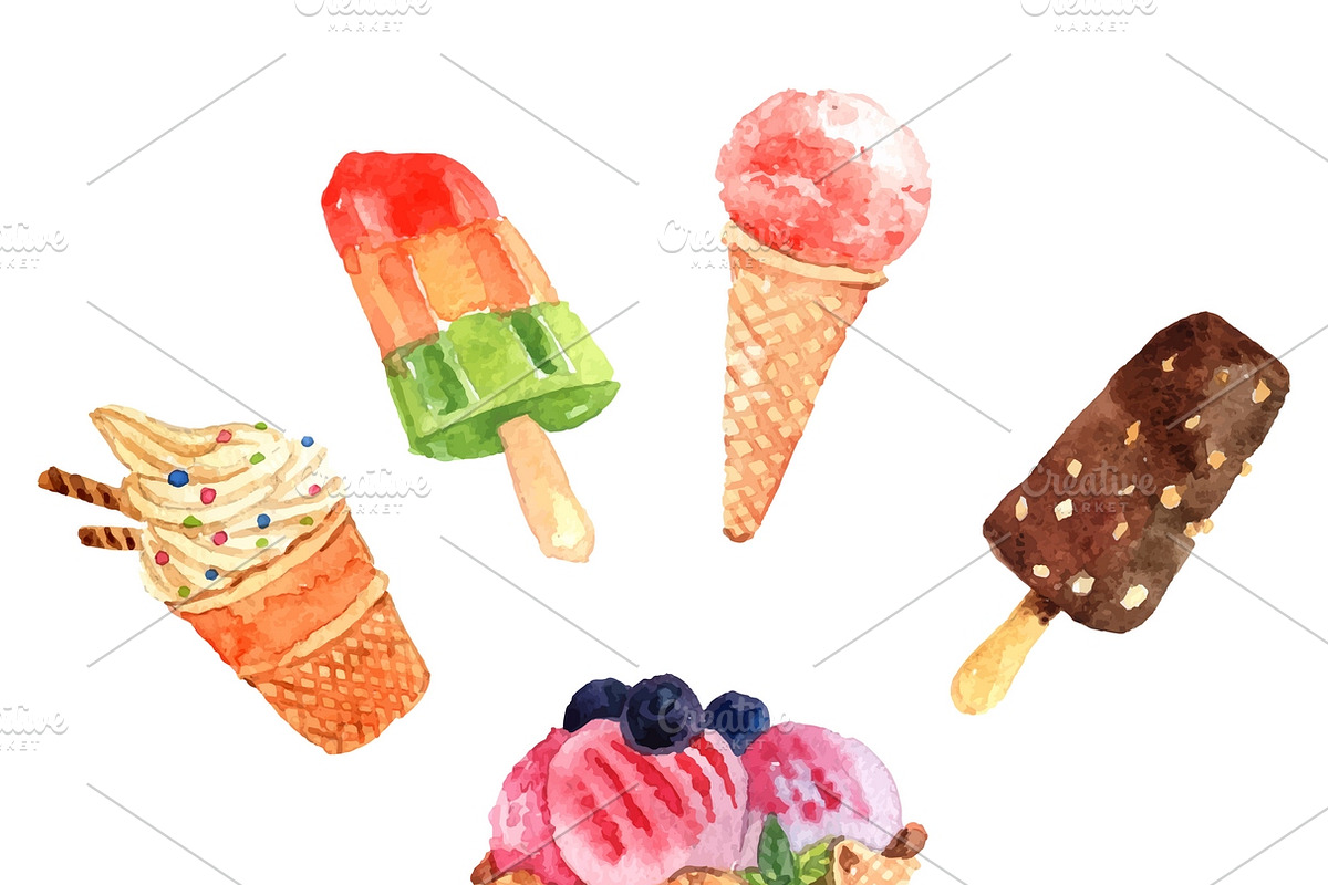 Ice cream watercolor set in Icons - product preview 8