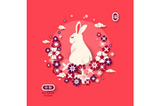 Cute rabbit with blooming sakura