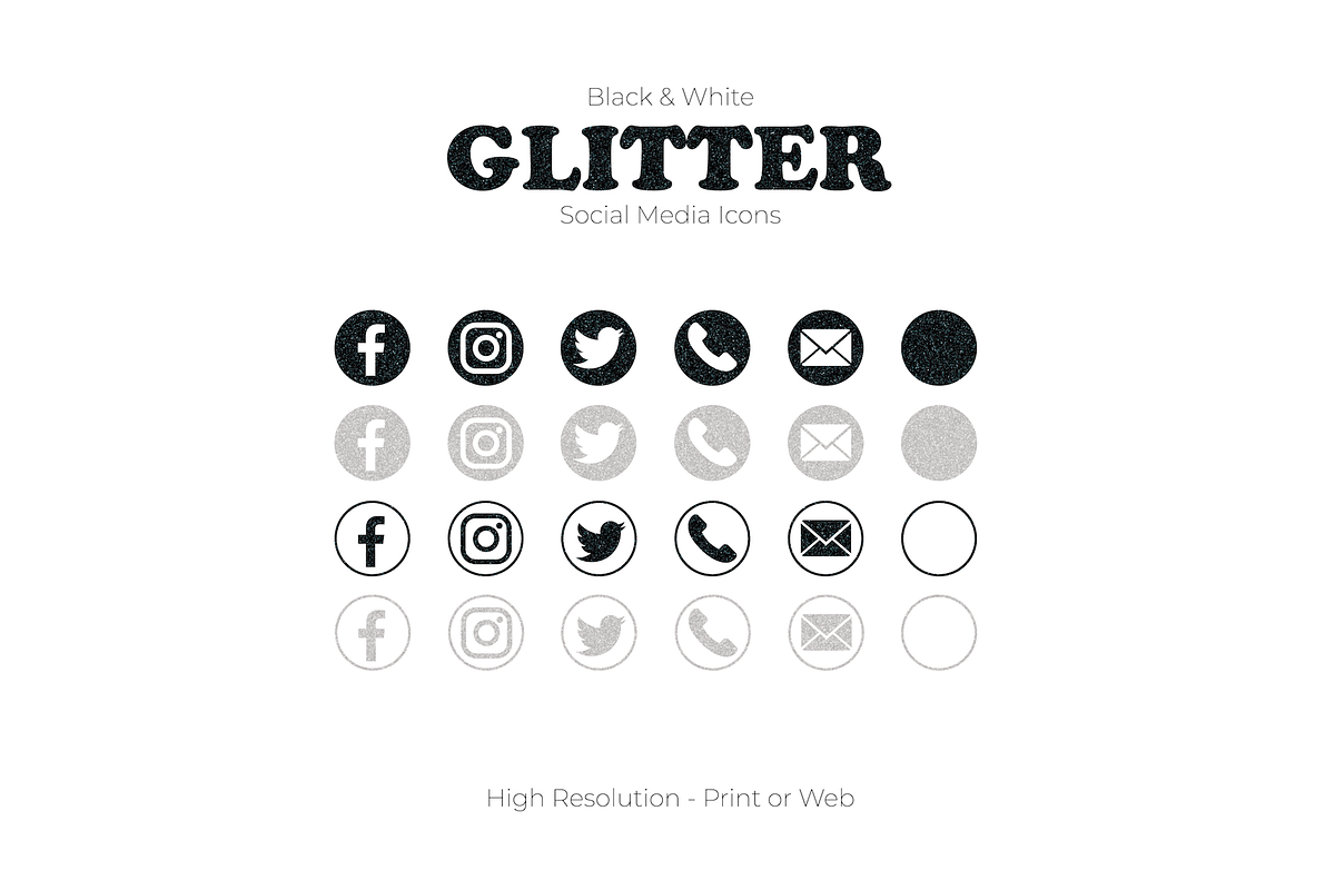 Glitter Black & White Social Media in Icons - product preview 8