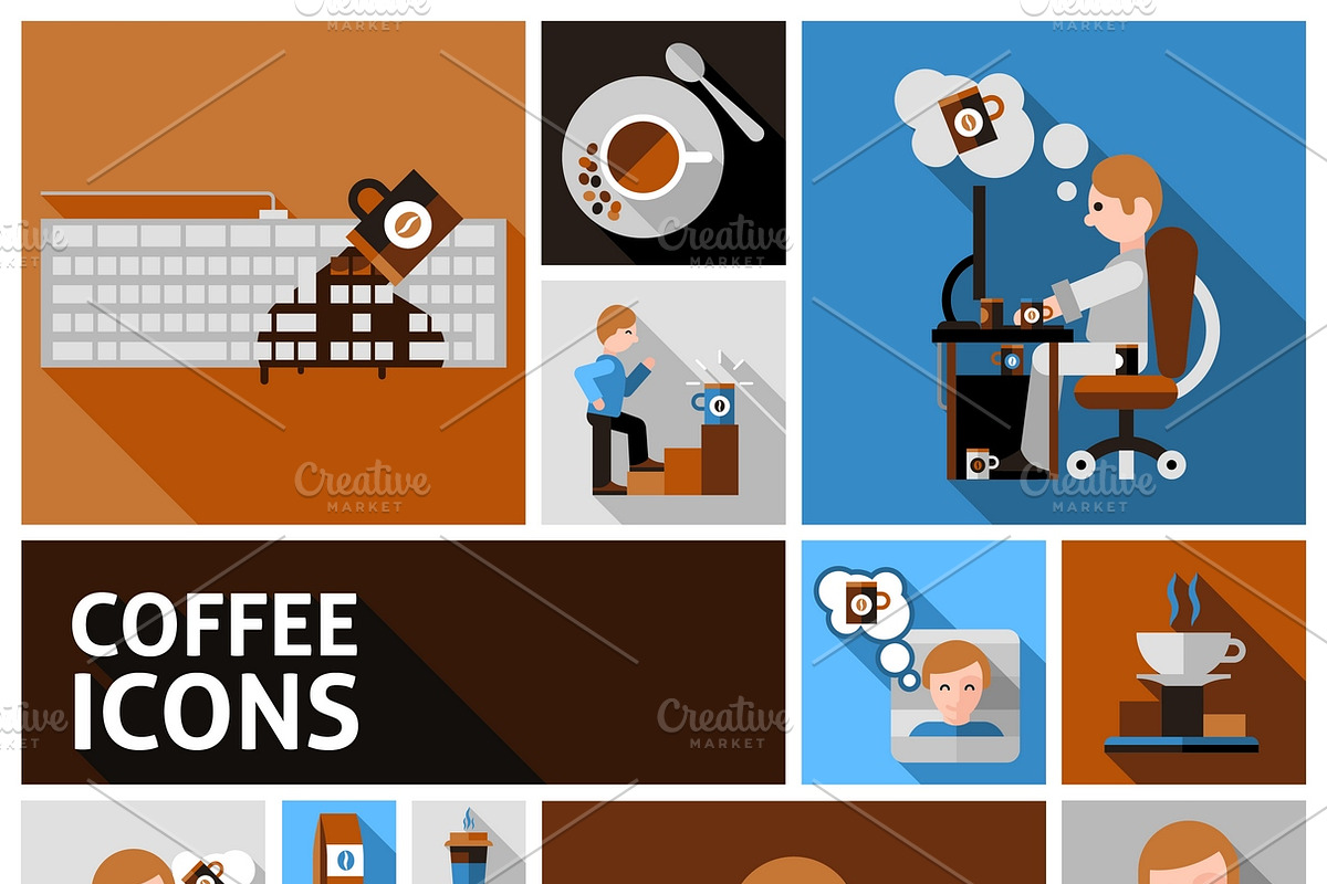 Coffee and morning icons set in Icons - product preview 8