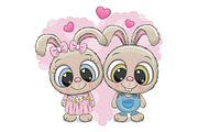 Rabbits boy and girl on a heart