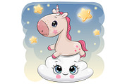 Cute Unicorn a on the Cloud