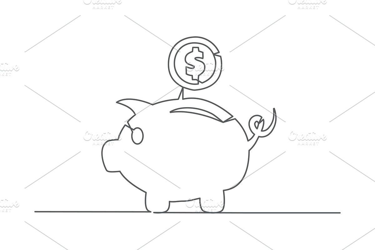 Piggy bank One line drawing in Illustrations - product preview 8