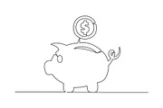 Piggy bank One line drawing