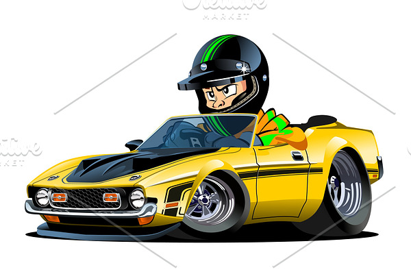 Cartoon retro sport car with driver