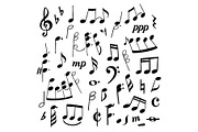 Set of music notes hand drawn