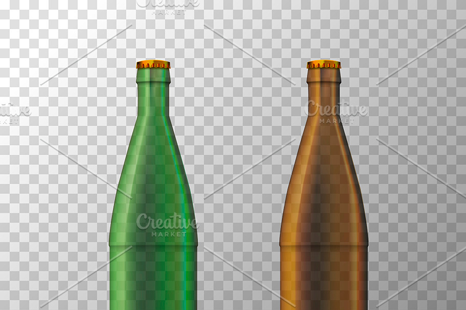 Brown and green beer bottles in Objects - product preview 8
