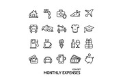 Monthly Expenses Thin Line Icon Set.