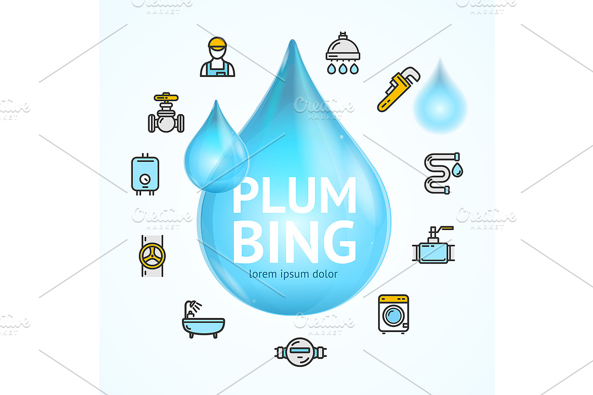 Plumbing Concept with Water Droplet in Illustrations - product preview 8
