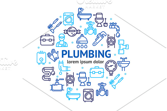 Plumbing Round Design Template Line  in Illustrations - product preview 1