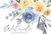Watercolor Blue Yellow Flowers PNG