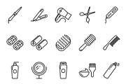 Hair care and tools icons set