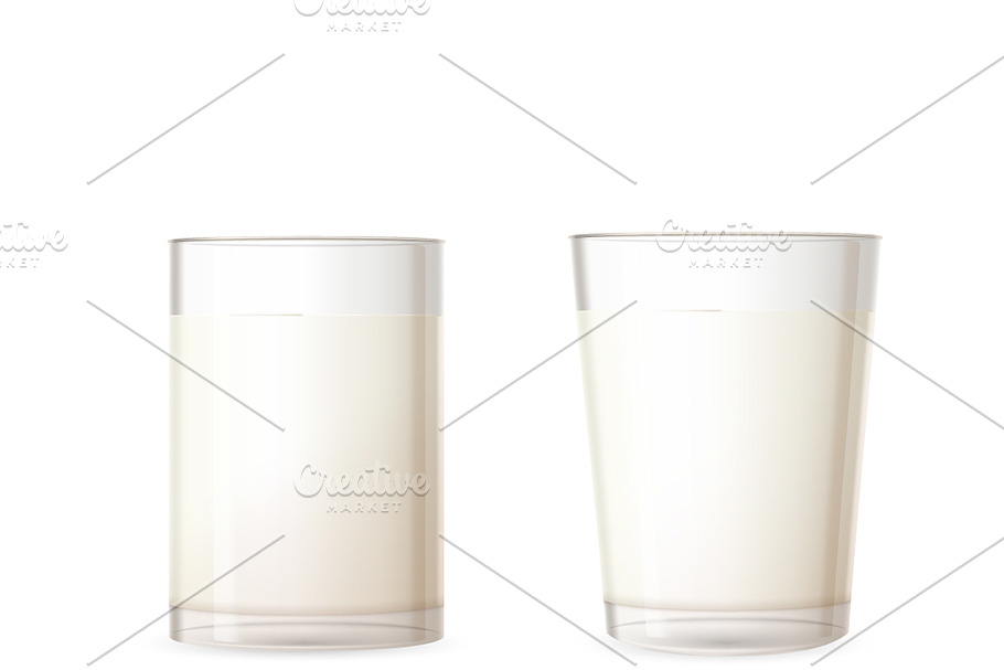 Glossy glasses full of milk in Objects - product preview 8