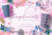 Forget-me-nots flowers PNG set