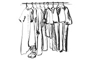 Hand drawn wardrobe sketch. Clothes