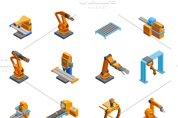 Robotic arms isometric icons