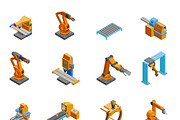 Robotic arms isometric icons