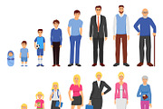 People aging process flat icons