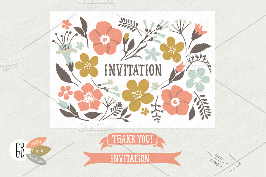 Folk flower invitation kit cream